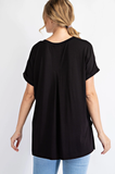 Essential V Neck Tunic Tee in Black