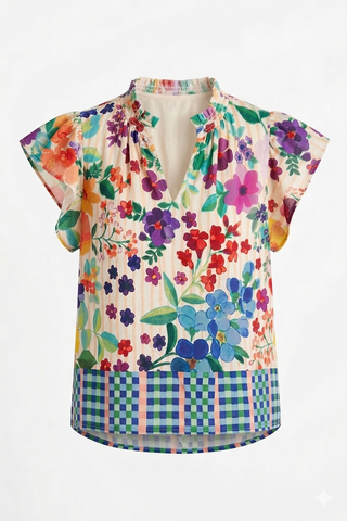 Floral & Geo Border Print Top