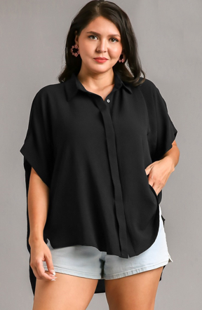 Button Down Flow Top in Black