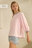 Contrast Stripe Collar LS Top in Pink