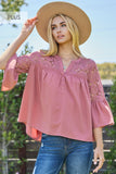 Lace Trim Bell Sleeve Top in Dusty Rose