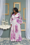 Lavender Floral Print Chiffon Gown