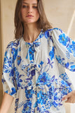 Crushed Satin Blue Floral Tie Top