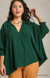 Collared V Neck Top in Green