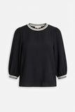 Contrast Stripe Collar LS Top in Black