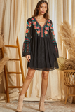 Shimmery Embroidered Bell Sleeve Dress