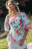 Mint Floral Square Neck Peplum Top