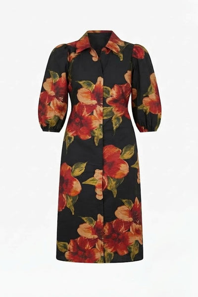 Deep Floral Shirt Dress