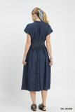 Pinstripe Denim Smocked Waist Dress