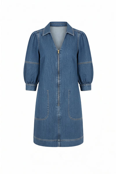 Zipper Front Denim Dress
