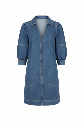 Zipper Front Denim Dress