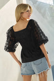 Sheer Circle Sleeve Smocked Cotton Top