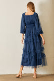 Soft Tulle Tiered Maxi Dress in Blue