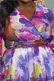 Purple Blossom Print Chiffon Gown