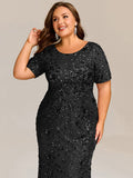 Round Neck Sequin Mermaid Formal Dress in Black