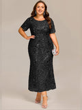 Round Neck Sequin Mermaid Formal Dress in Black