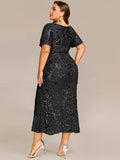 Round Neck Sequin Mermaid Formal Dress in Black