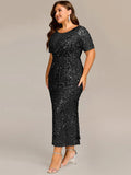 Round Neck Sequin Mermaid Formal Dress in Black