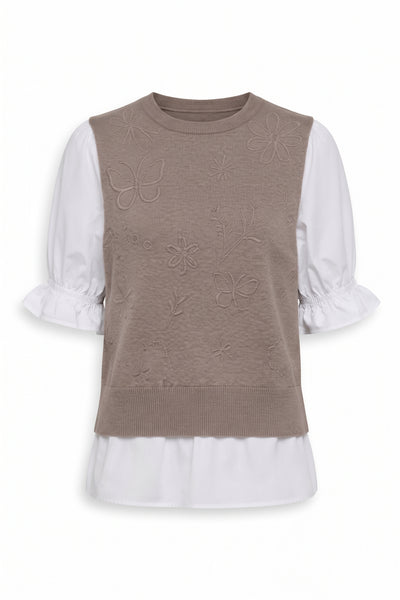 Embroidered Sweater Vest Twofer