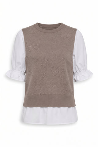 Embroidered Sweater Vest Twofer