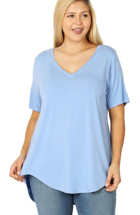 Essential V Neck Scoop Tee in Sky Blue