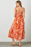 Orange Floral Tie Strap Maxi