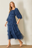 Soft Tulle Tiered Maxi Dress in Blue