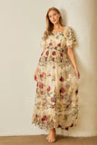 Floral Applique Tulle Maxi in Cream