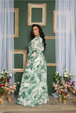 Green and White Print Chiffon Gown