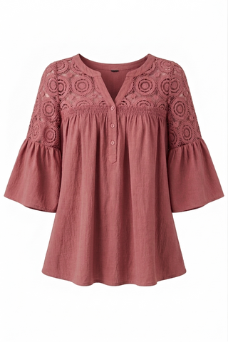Lace Trim Bell Sleeve Top in Dusty Rose