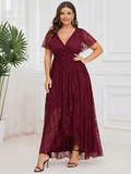 Lace Ruffle Gown in Merlot