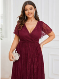 Lace Ruffle Gown in Merlot