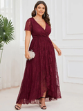 Lace Ruffle Gown in Merlot