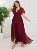 Lace Ruffle Gown in Merlot