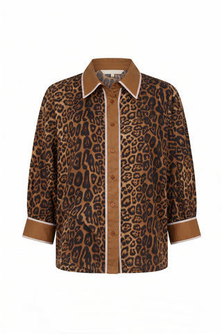 Cognac Leopard Print Button Up Top