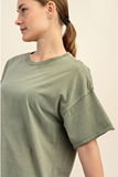 Mineral Wash Cotton Boxy Tee in Olive