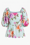 Mint Floral Square Neck Peplum Top