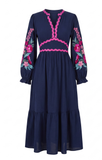 Floral Embroidered Ric Rac Dress in Navy