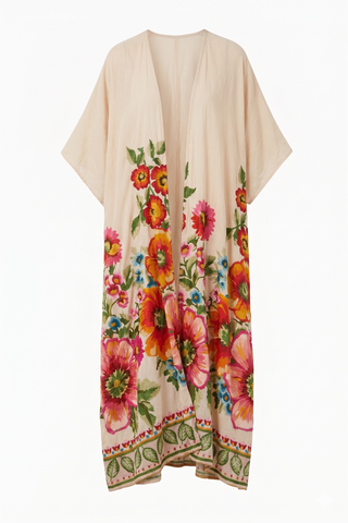 Cream Floral Kimono Duster