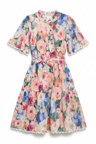 Pastel Floral Scallop Trim Dress