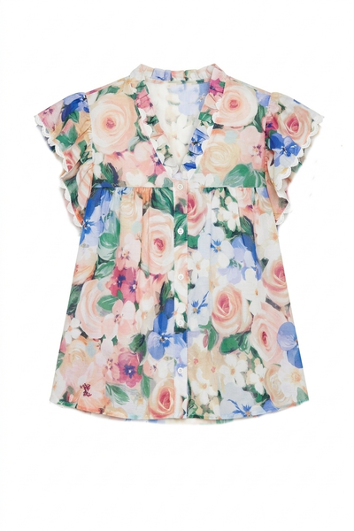 Pastel Floral Button Detail Top
