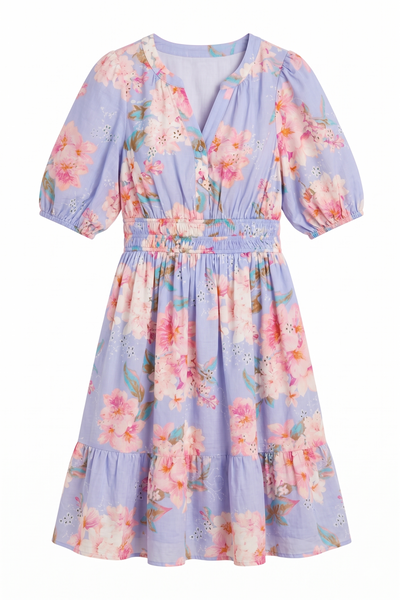 Periwinkle Floral & Eyelet Dress