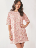 Pink Floral Applique Sequins & Pearl Dress