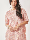 Pink Floral Applique Sequins & Pearl Dress