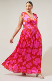Pink Floral Pleat Waist Gown