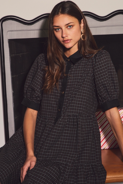 Checked Plaid Cotton Button Up Dress