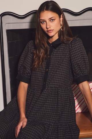 Checked Plaid Cotton Button Up Dress