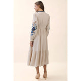 Floral Embroidered Ric Rac Dress in Navy