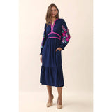 Floral Embroidered Ric Rac Dress in Navy