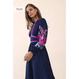 Floral Embroidered Ric Rac Dress in Navy